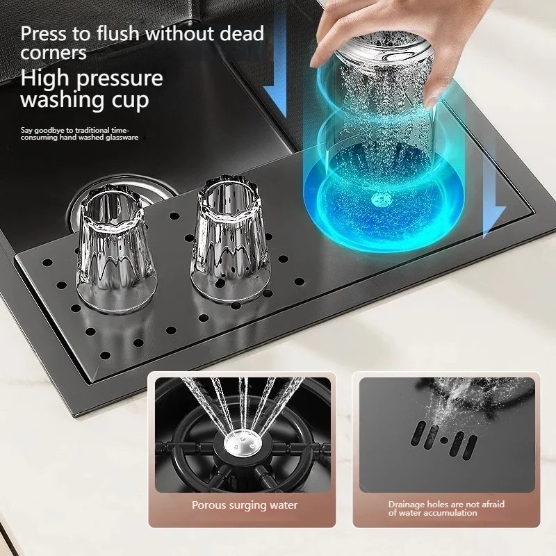 Cup Washer Hidden Bar Kitchen Sink Stainless Steel Invisible Single Sinks with Lid Garden Hotel Apartment Small Basin 3
