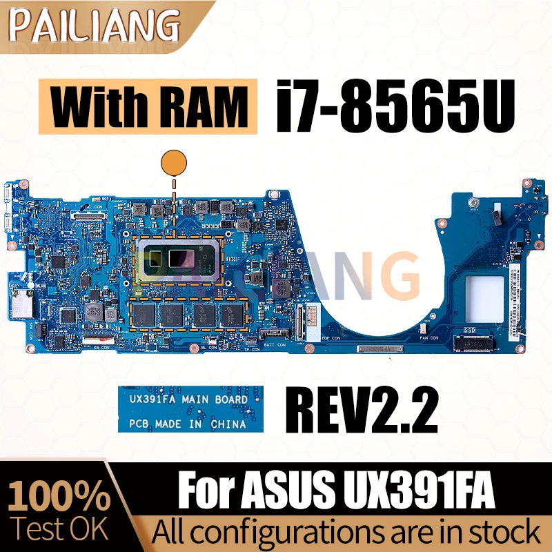 

For ASUS UX391FA Notebook Mainboard Laptop REV2.2 SREJP i7-8565U With RAM 60NB0L70-MB1051 Motherboard Full Tested