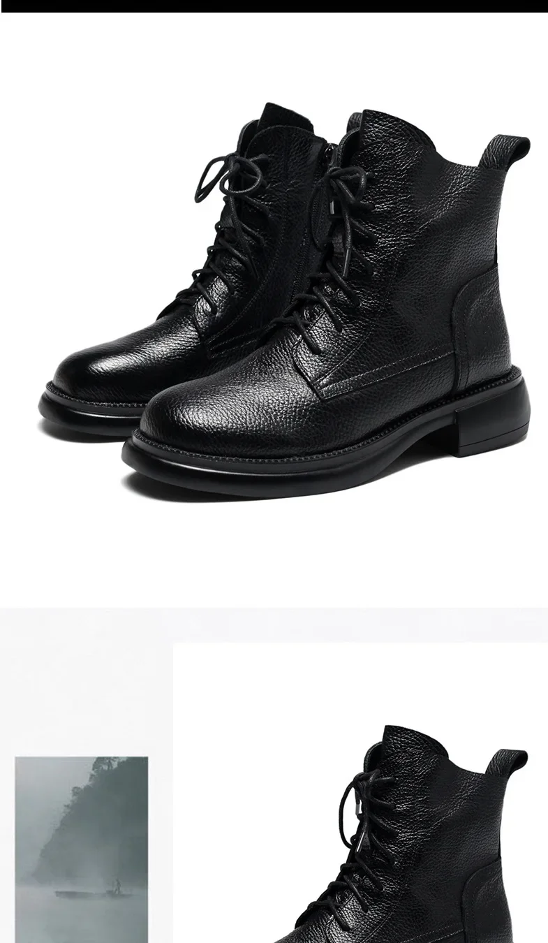Dam ankelboots i äkta läder med platåsula för vinterbruk_voghion.com