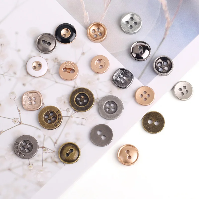 10pcs Metal Two Hole Four Hole Small Shirt T-shirt Short Sleeve Black And White Gold And Silver Button Sewing DIY Manual 2
