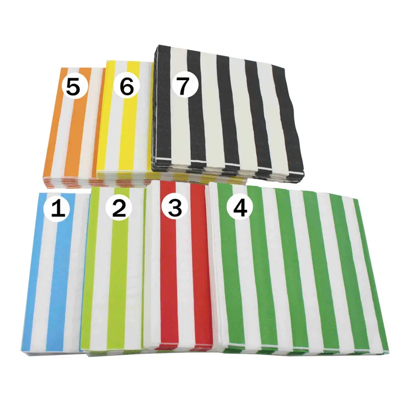 Disposable Tableware Paper Napkins 20Pcs/Pack 33x33cm Disposable Striped Color Printed Table Dinner Tissue Napkins Paper Home Party Decor