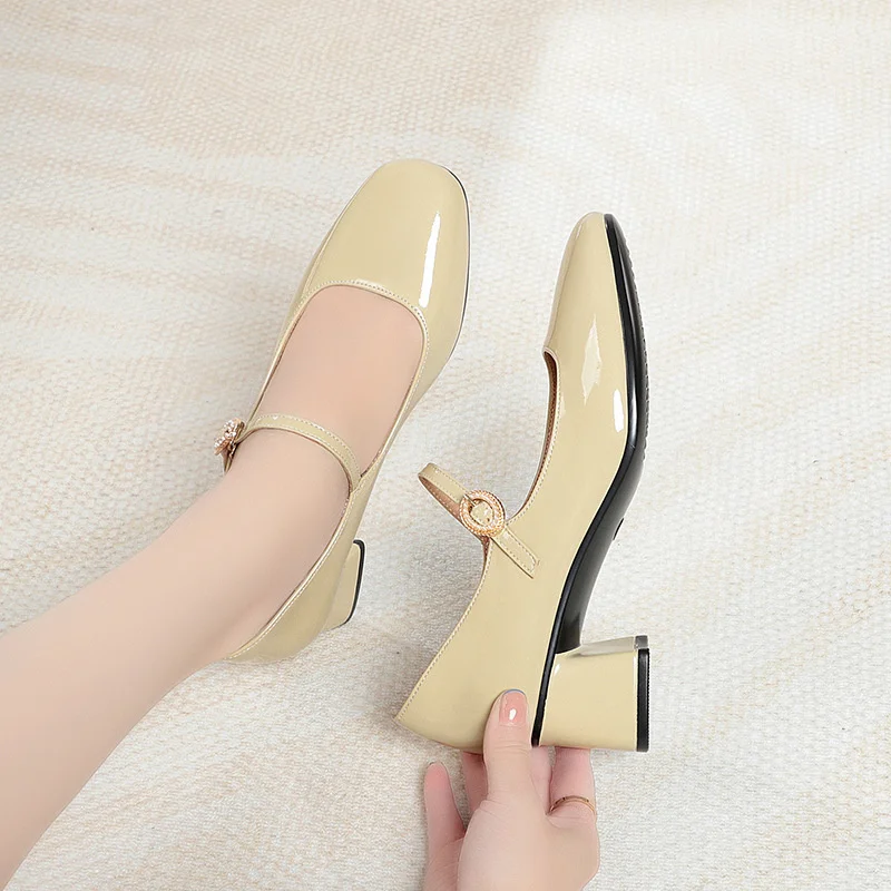 2023 Autumn New Women\'s High Heels Fashion Chunky Heel Casual Party Career Work Mary Jane Soft Leather Shoes