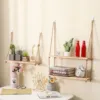Wooden Floating Shelves for Wall Plant Flower Wood Swing Hanging Rope Storage Home Living Room Decor 1/2/3-tier 1
