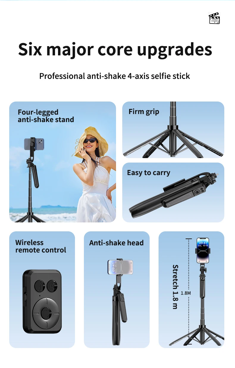 Description Picture 3 of itemBOEICA A17 180cm Selfie Stick Foldable Monopod With Detachable Bluetooth Remote Control Tripod Stand for Cell Phone Camera