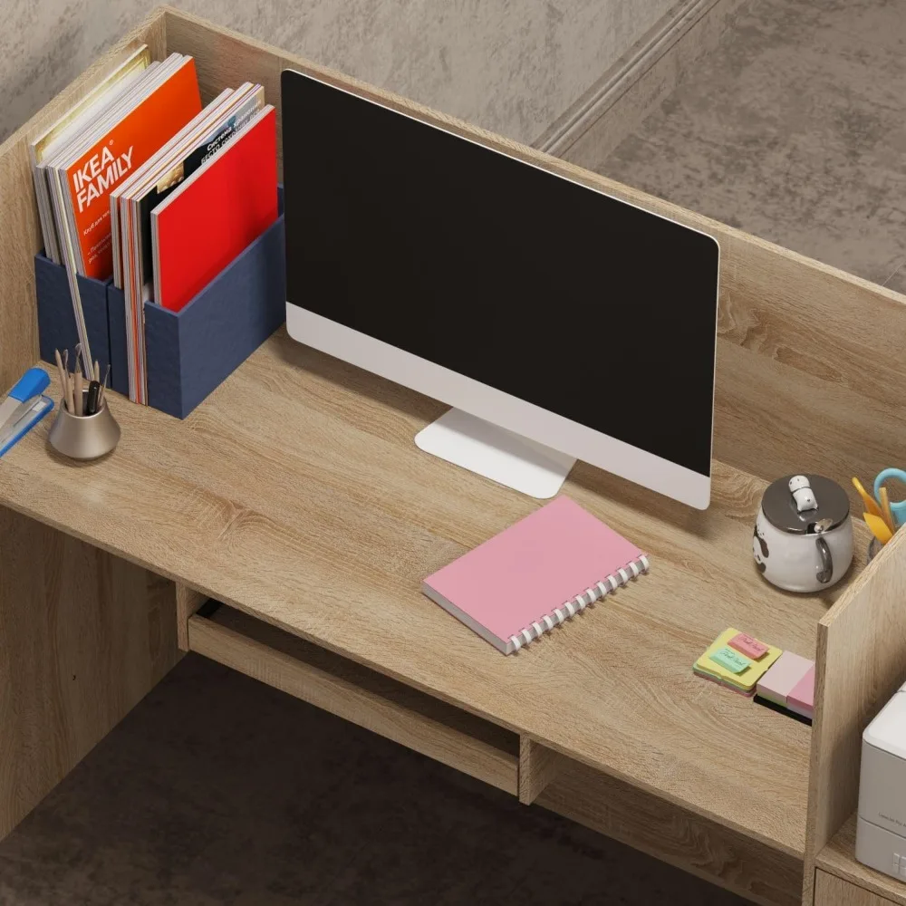FAMAPY Reception Desk with Drawer & Cabinet, Counter with Keyboard Tray, Reception Desks 5