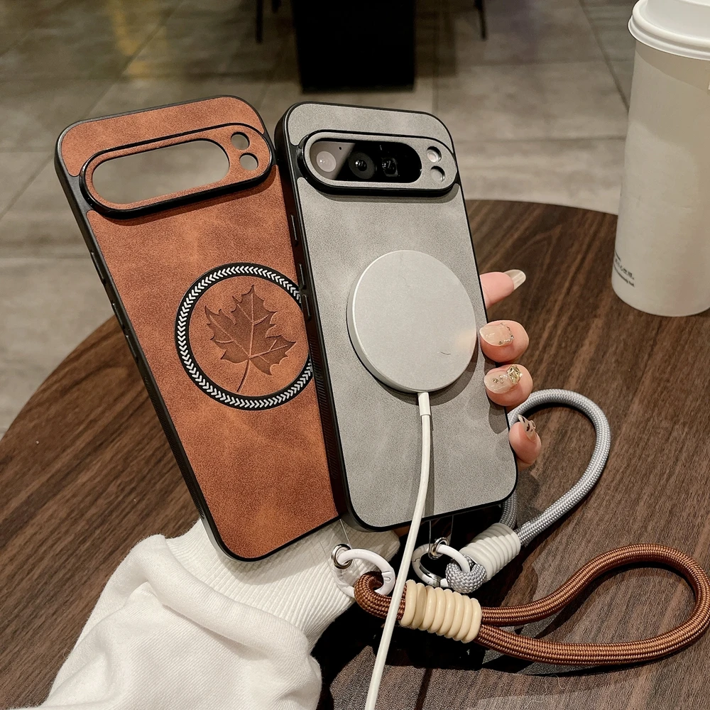Luxury Maple Leaves Magnetic Leather Wrist Strap Case