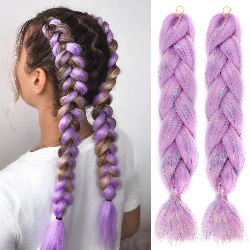 Rainbow Braiding Hair Extension 24 Inch 2 Packs Synthetic Jumbo Braided in Hair Extensions Crochet Colored Hair for Braiding