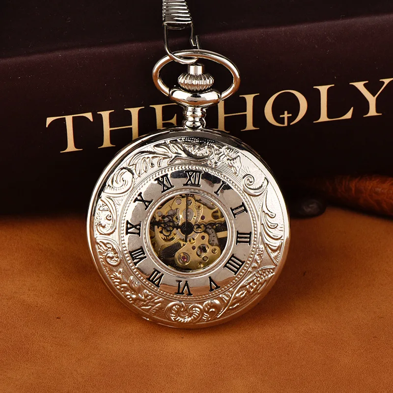 Luxury Steampunk Vintage Mechanical Pocket Watch for Men Ladies Skeleton Dial Engraved Case Fob Chain Pendant Collection Clock