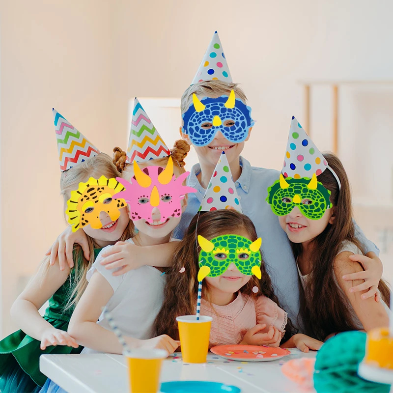 Party Masks Masquerade Mask 11pcs/set Dinosaur Foam Masks Kids Birthday Dino Party Supplies Girls Boys Masquerade Dress Up Party Mask Favors Decorations