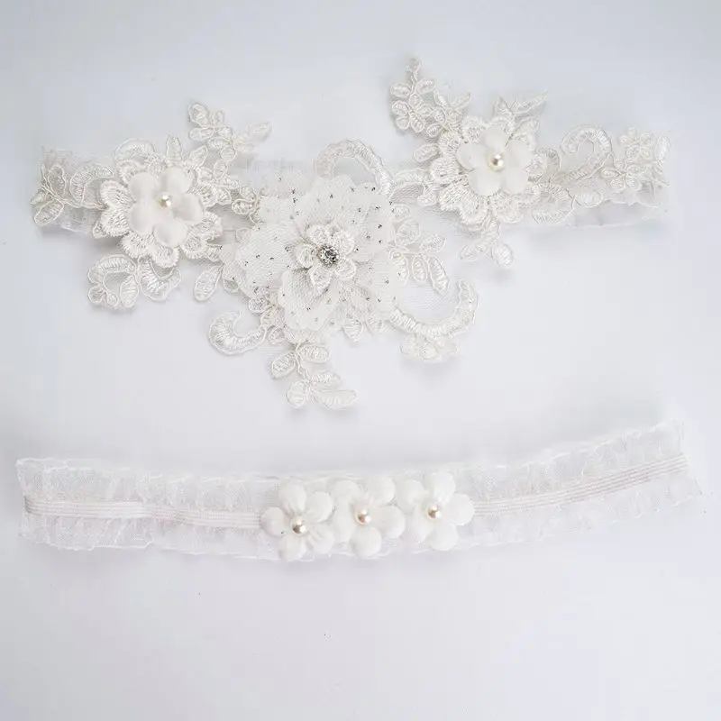 Wedding Thigh Rings 2Pcs/Set Womens Bridal Stretch Wedding Thigh Rings Embroidery Flower Faux Pearl Rhinestone Jewelry Prom Party Leg Garter