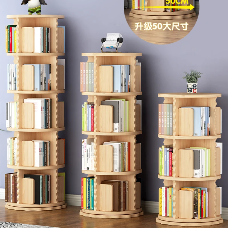 

Solid Wood 360-Degree Rotating Bookshelf Floor Simple Home Children's Picture Book Shelf Student Bedroom Corner Storage Bookcase