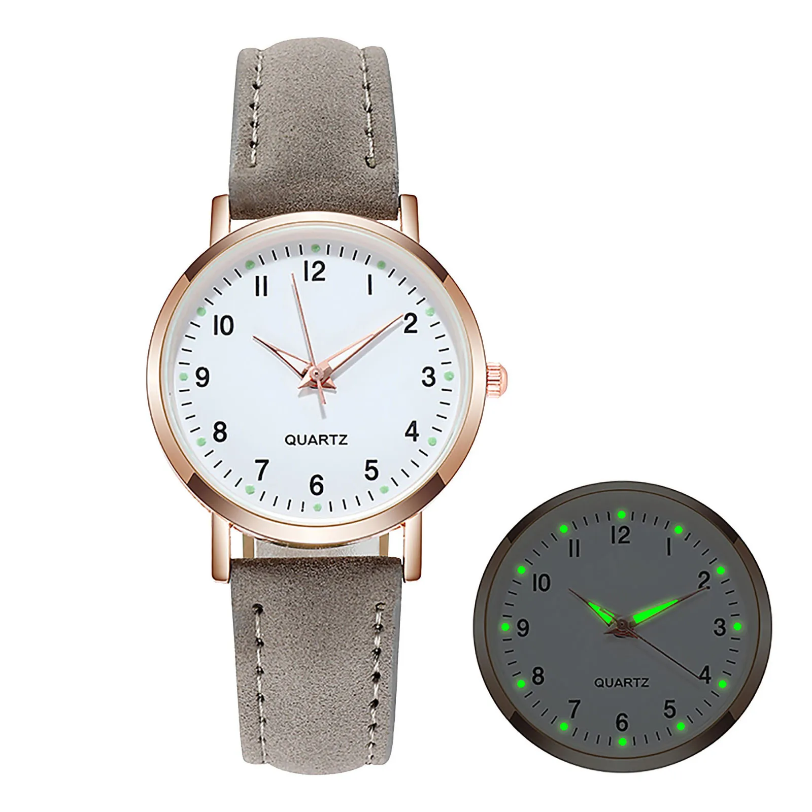 Elegant Women's Frosted Round Quartz Watch with Leather Strap