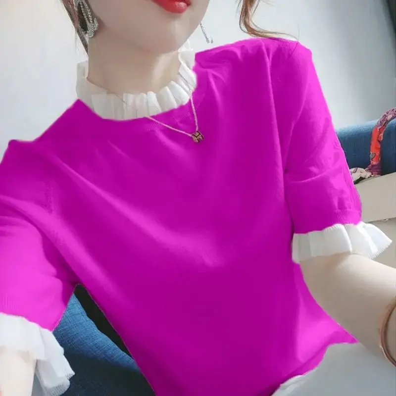 Fashion Solid Color Spliced All-match Ruffles Blouse Women's Clothing 2023 Summer New Casual Pullovers Tops Loose Commute Shirt