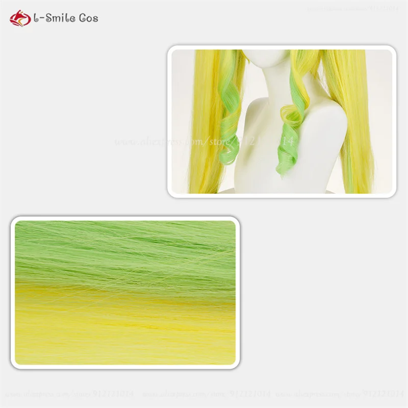 Anime Rock Ririsa Suzunomiya Cosplay Perücke Gelb Grün 100cm Lang Lockig Hitzebeständig Synthetik + Wig Cap 12