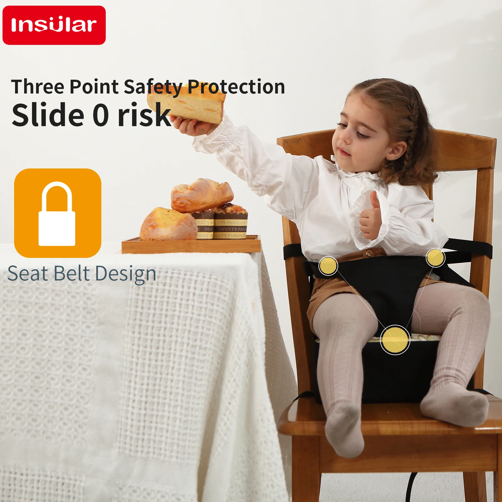 INSULAR Chair Saddle Waterproof Child Anti-slip Cushion Kids Foldable Seat High Pad Comfortable Toddler Booster Seat Portable