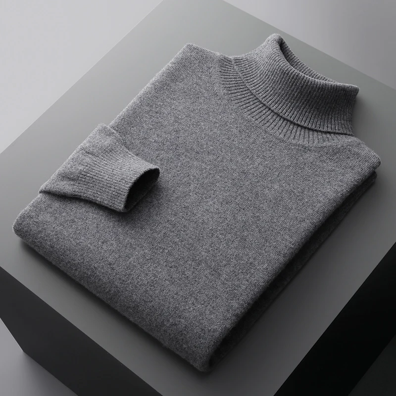 Autumn and winter new 100% merino cashmere sweater men's knitted pullover padded warm turtle neck fashion loose plus size coat 4