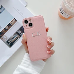 Customized Luxury Leather Personalized Name Case with Initials and Letter DIY Cover - iPhone 12 Pro (Pink)