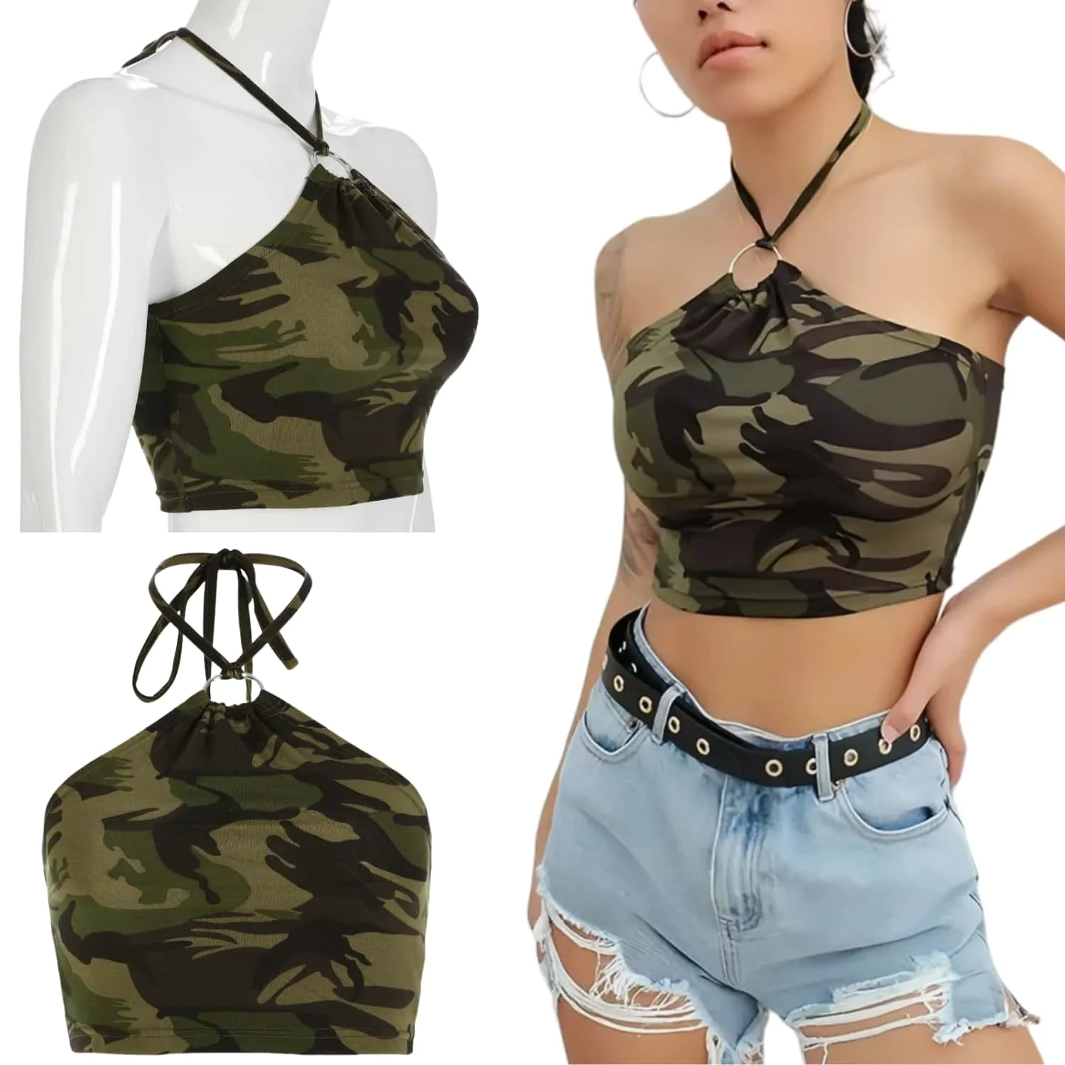 Canotta mimetica traspirante per donna Top corto casual vestibilità ampia con stampa militare Abito comodo