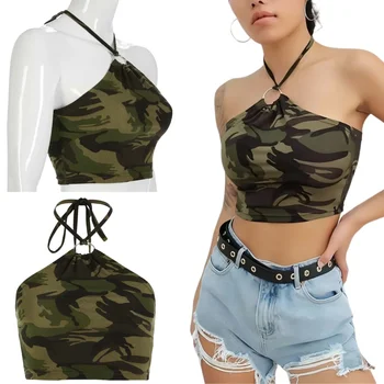 Canotta mimetica traspirante per donna Top corto casual vestibilità ampia con stampa militare Abito comodo