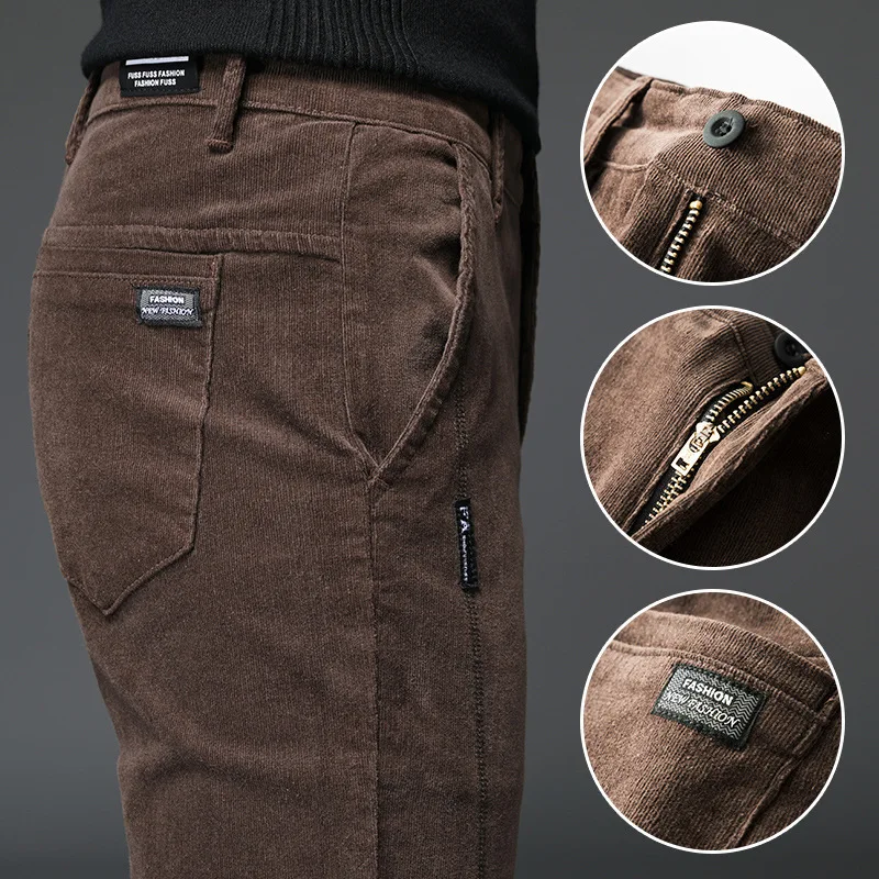 

2023 New Spring Autumn Men's Thick Corduroy Stretch Casual Pants Classic Style Khaki Slim Trousers Male Brand Clothes