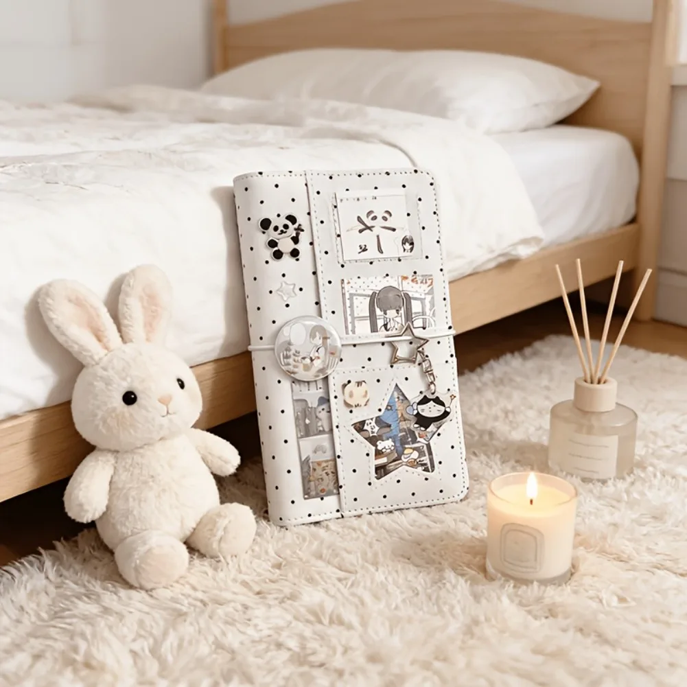 Quaderno A6 a pois con rilegatura a 6 anelli, portatile, per scrapbook fai da te, diario, album fotografico multitasche, agenda, regalo scolastico - immagine 2