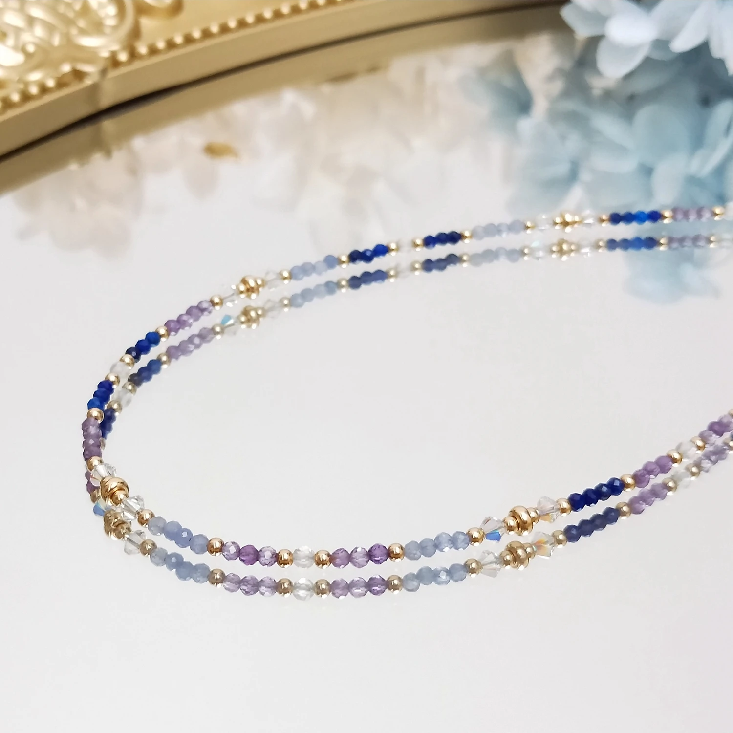 Lii Ji Amethyst Lapis Lazuli Tanzanite Natural Stone 2mm American 14K Gold Filled Anklet 27+3cm Handmade Jewelry For Women Girls