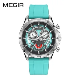 MEGIR Fashion Personalized Quartz Sports Chronograph Luminous Waterproof Men's Watch (MG2248 Light blue)