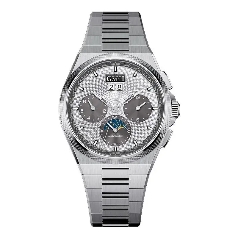 BONEST GATTI Automatic Month Week Date Watch 42mm Mechanical 50M Waterproof