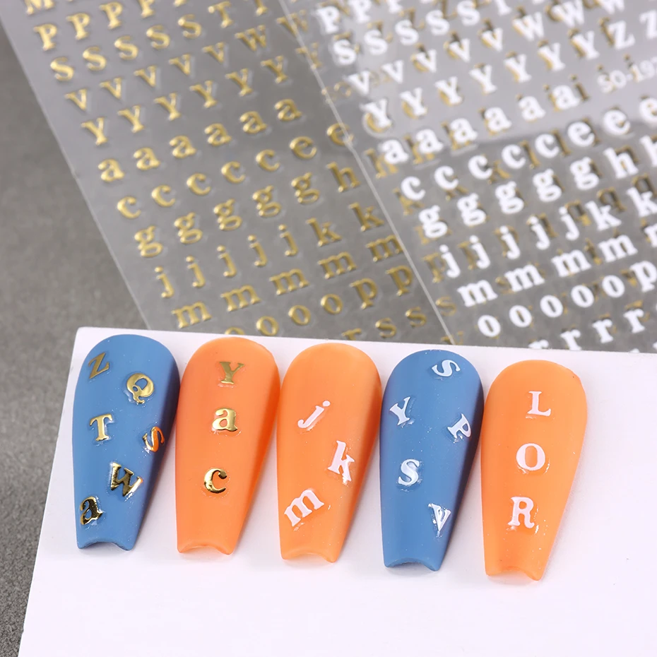 3/7pcs English Letter Nail Stickers Golden Silver Black Alphabet Design Nail Decal Sliders Manicure Decor For Nail Tips Beauty