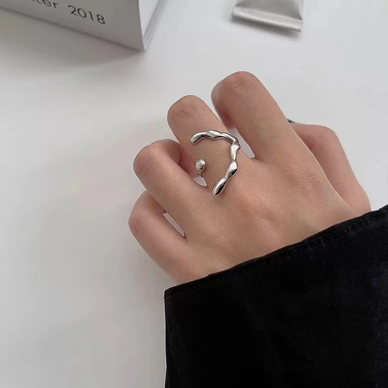 Punk Irregular Liquid Lava Open Ring Women Vintage Silver Color Metal Ring Cuff Hip Hop Personality Simple Fidget Jewelry finger ring silver ring opening ring