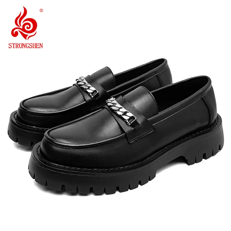 

STRONGSHEN Men Platform Leather Casual Shoes Handmade Mocassin Loafers Dress Shoes Slip-on Oxfords Fashion Formal Business Shoes