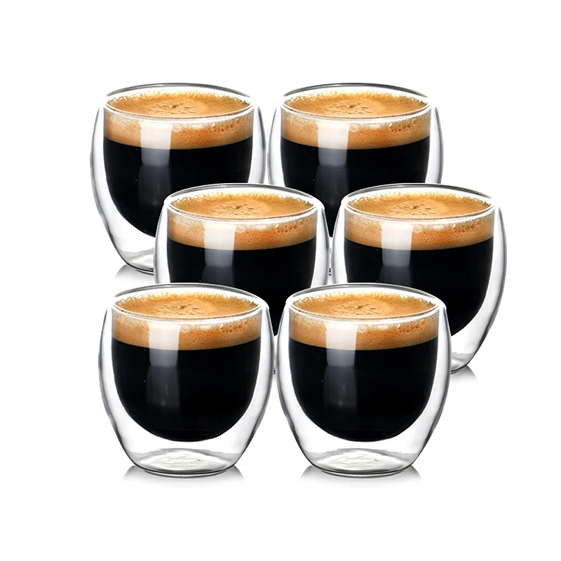2-6 Pz 80Ml Tazza Di Vetro Isolante A Doppio Strato Tazza Di Caffè In Vetro Borosilicato Alto Tazza Di Latte Tazza Di Tè Ristorante Regalo Di Bicchier