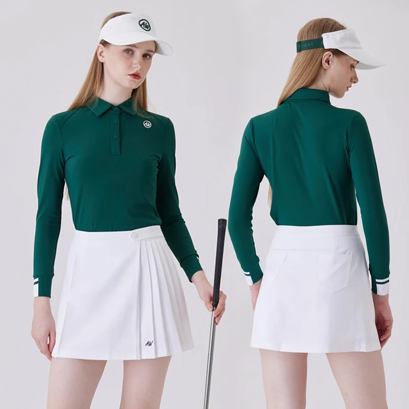 Azureway Golf Women's Dark Green Long-sleeved T-shirt Slim-fit Top Fall/winter Sports Bottoming Shirt Skirt Ladies Golf Wear