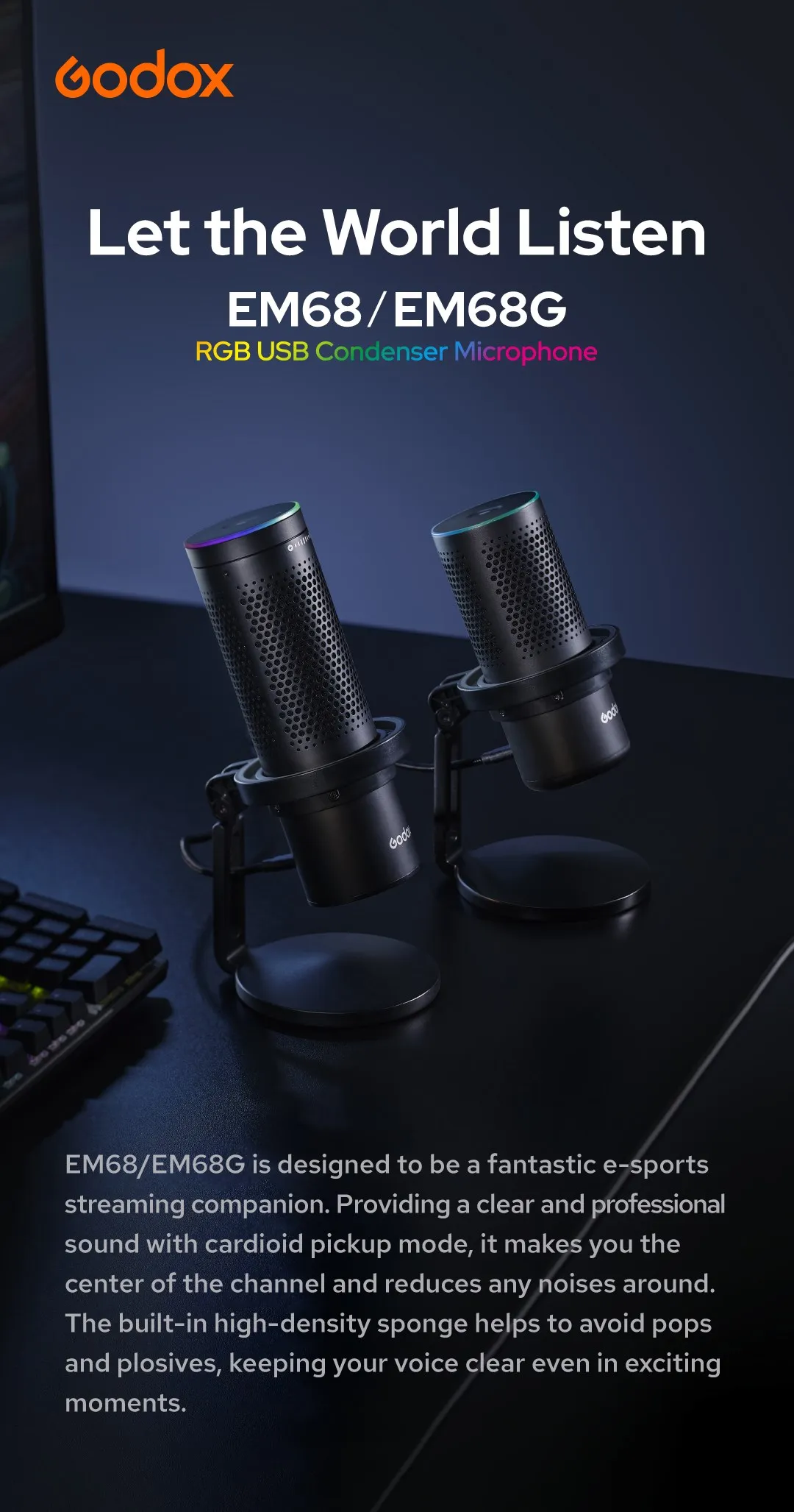 EM68 EM68G RGB USB Condenser Microphone E-sports Cardioid Microphone Adjusted vi
