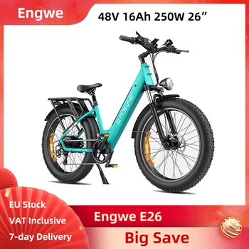 Bici elettrica Engwe E26 Pneumatici grassi da 26 pollici Alto passo o step-Thru 250W 48V 16Ah 768Wh Doppia sospensione SUV fuoristrada E-bike