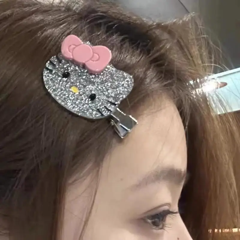 

Sanrio Kawaii Anime Cute Hello Kitty Hairpin Cartoon Creative New Hair Clip Accessorie Bright Crystal Bow Kt Broken Hair Clip