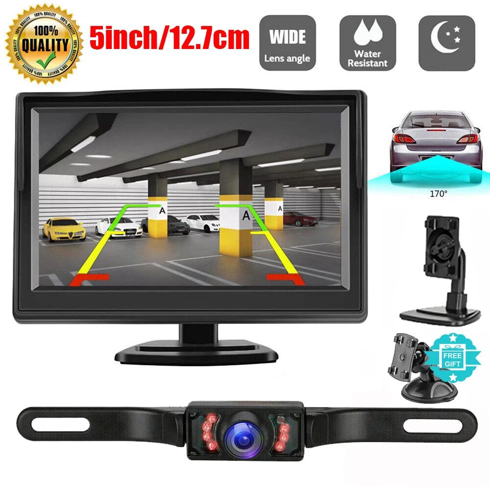 5 Monitor+170° CMOS Car Rear View Backup Camera Reverse HD Night Vision Waterproof