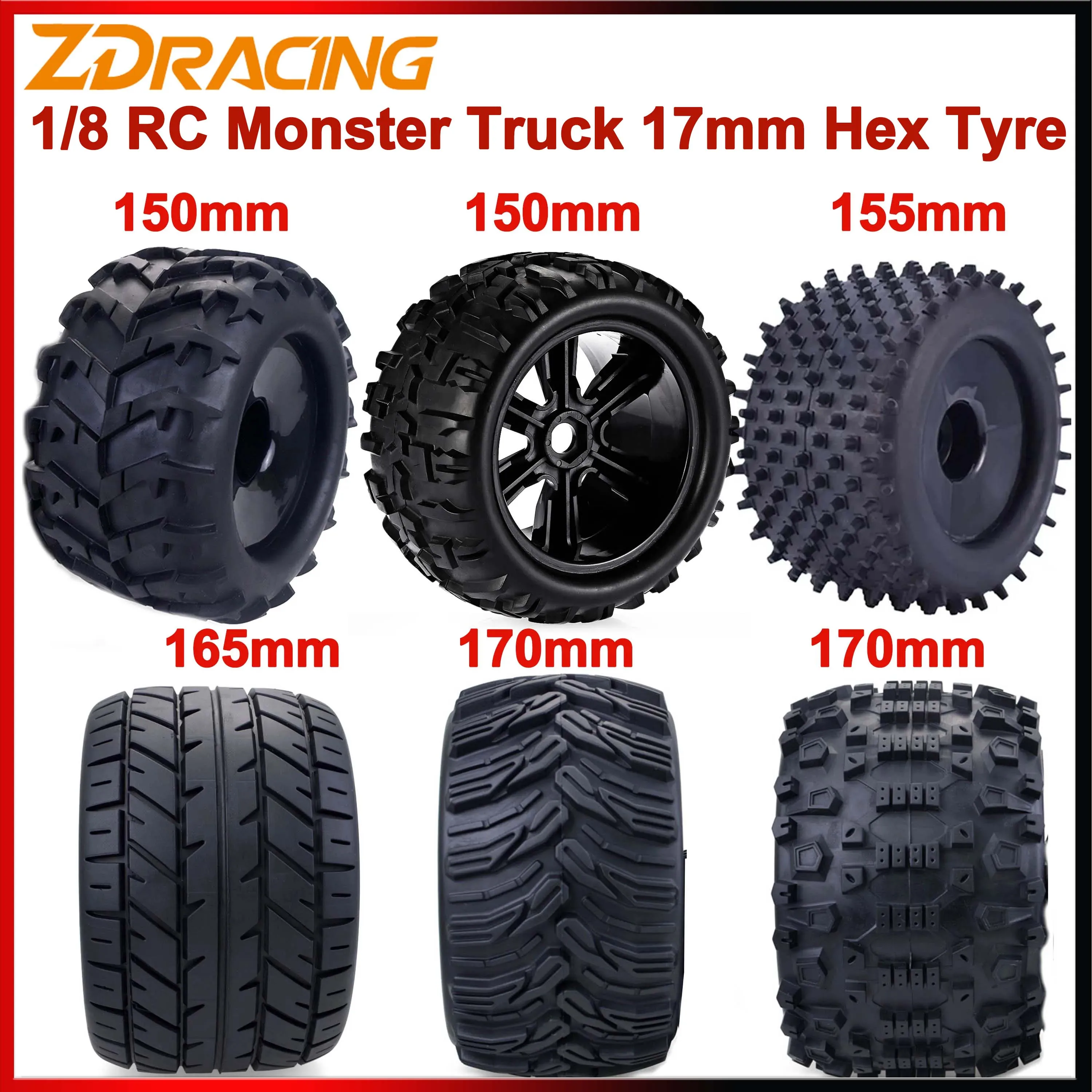 4PCS 17mm Hex 1/8 RC Monster Truck Wheel Tyre Hub Rim Rubber Tire FOR RC Car Redcat HPI Kyosho Hobao Hongnor Team Losi GM DHK