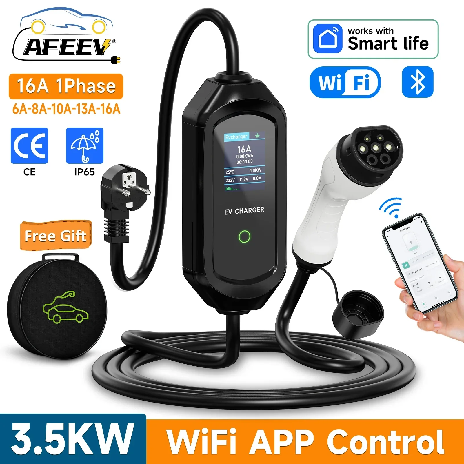 Wireless Charger AFEEV Portable EV Charger Type2 IEC62196-2 EVSE Fast Charging Cable Wireless Control