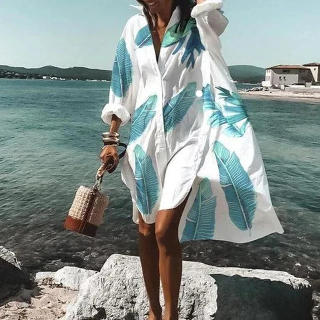 Oversized Loose Casual Aesthetic Summer Dresses 2022 Sexy Beach Shirt Dress New Bohemian Long Sleeve Elegant Vestidos De Mujer style 2