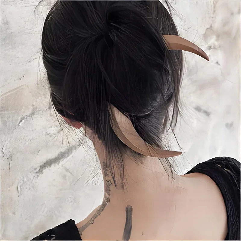 Handcarved Crescent Hair Fork Simple Wooden Moon Hairpin Modern High-end Half Moon Hairpin Daily Hair Curling Wooden Handcrafted for hair accessory