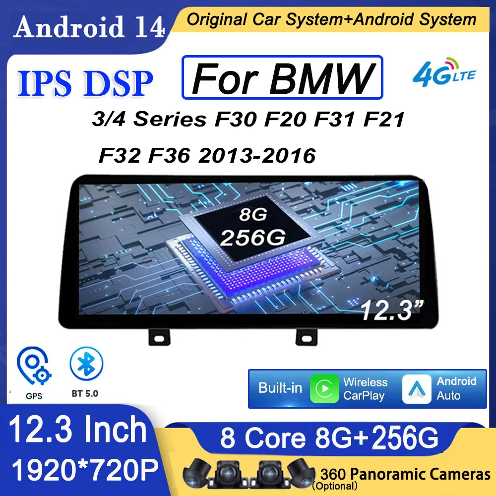

1920*720P For BMW 3/4 Series F30 F20 F31 F21 F32 F36 2013-2016 Android 14 Auto Multimedia Player Carplay Radio GPS Navigation