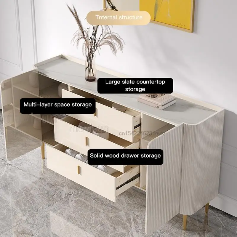 European Style Cupboard With Lid Drawer Cabinet Buffet Tables in Ivory Kitchen Sideboard Furniture Rock Slate Entrance Cabinet