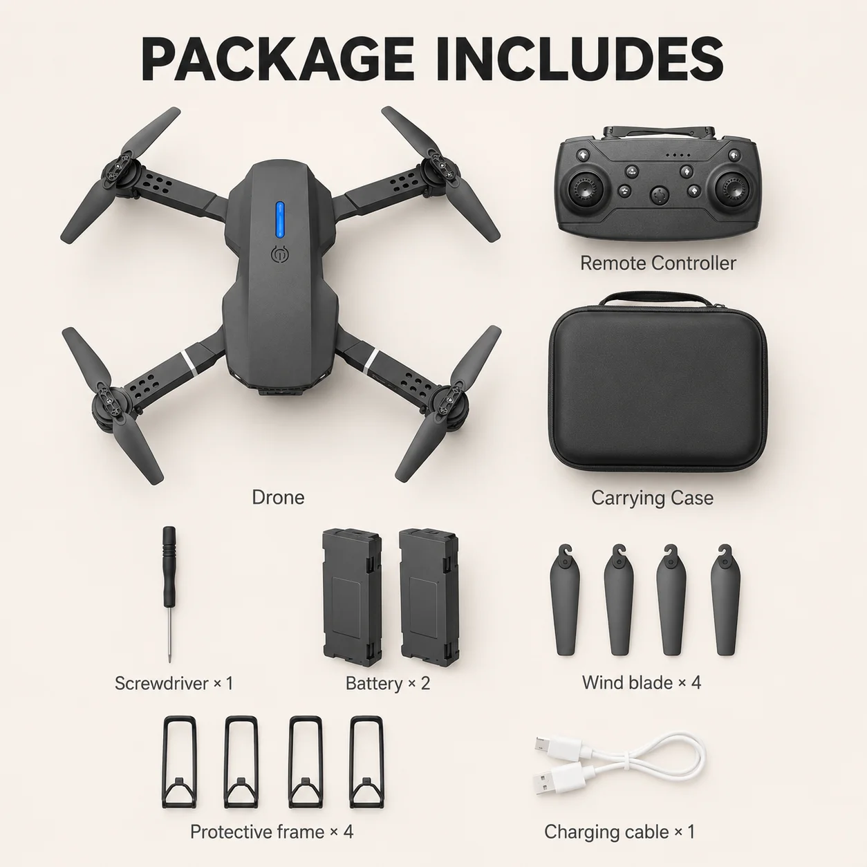 ZNLYRION E88 PRO Foldable RC Drone 8K Dual Camera WiFi FPV Quadcopter with Optical Flow Hovering 360° Flip One Key Takeoff Altitude Hold Remote Control Drone with Carrying Case for Beginners
