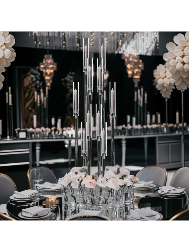 10Pcs Acrylic Floor Candelabra 10 Arm Candelabra Centerpiece for Wedding Clear Candle Centerpieces with AcrylicTaper Candlestick