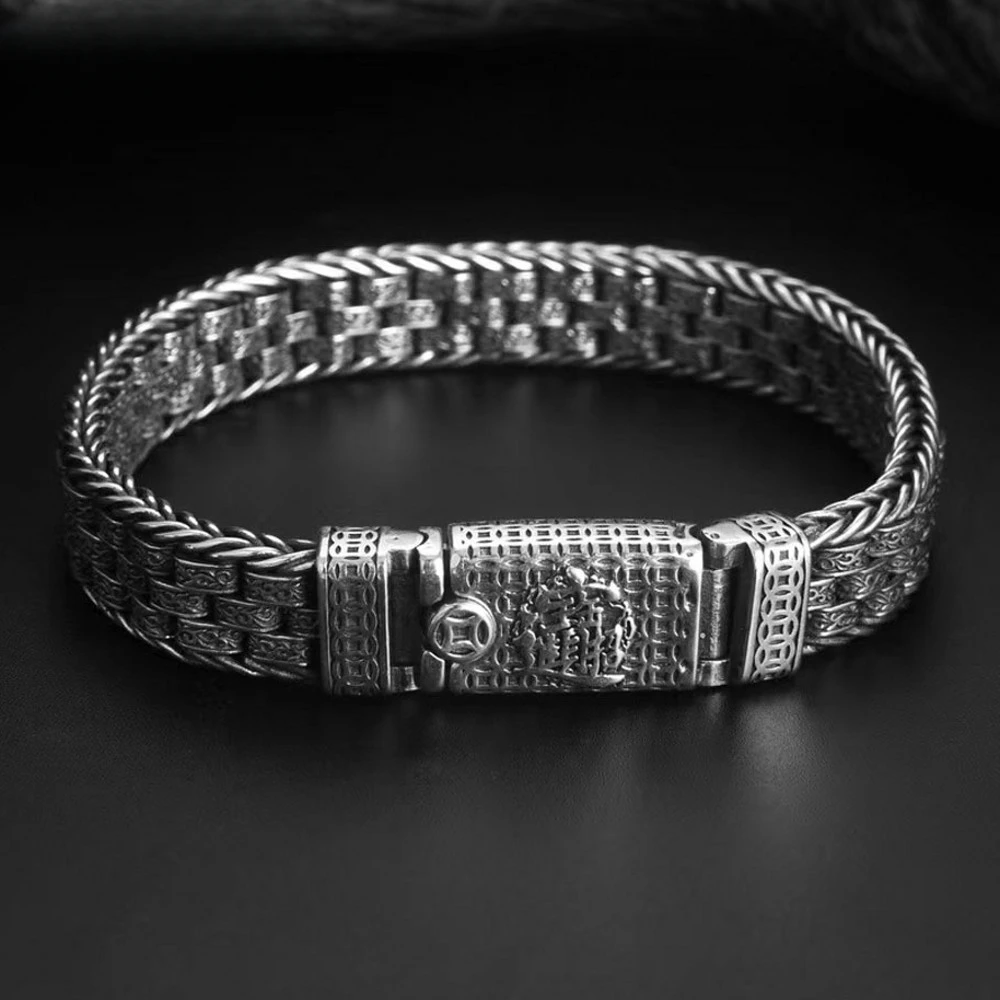 

Mencheese S925 Silver Retro Rattan Grass Pattern Wealth Seeking Men's Bracelet New Fashionable Personalized Jewelry Accessories