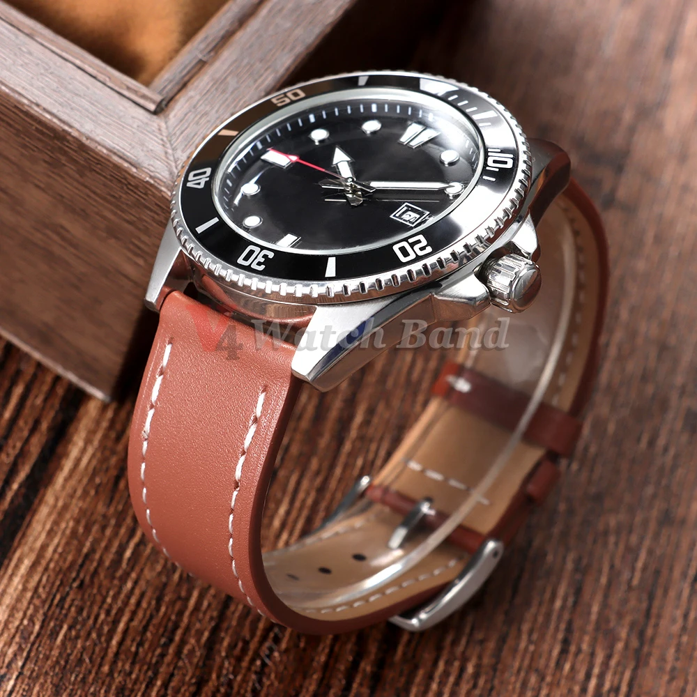 Vintage Leather Quick Release Watch Band - Brown Stitching Cowhide Strap
