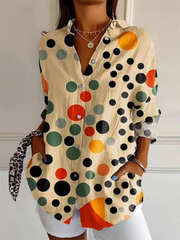 Nuova camicia primaverile e autunnale da donna con risvolto stampato camicia da donna con bevande camicia retrò camicia con bottoni larghi top alla moda 2