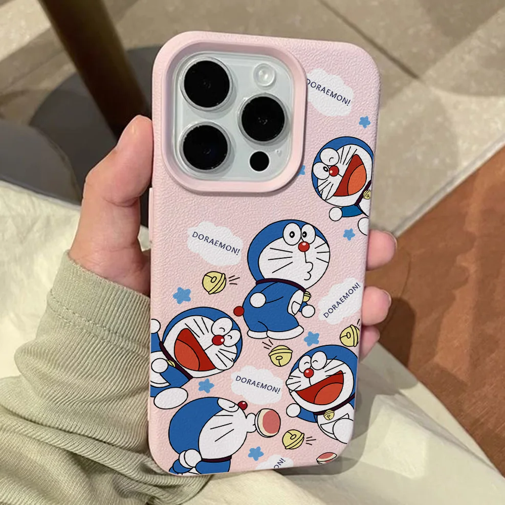 Cartoon D-Doraemon Lichee Leather Pattern Shockproof Phone Case