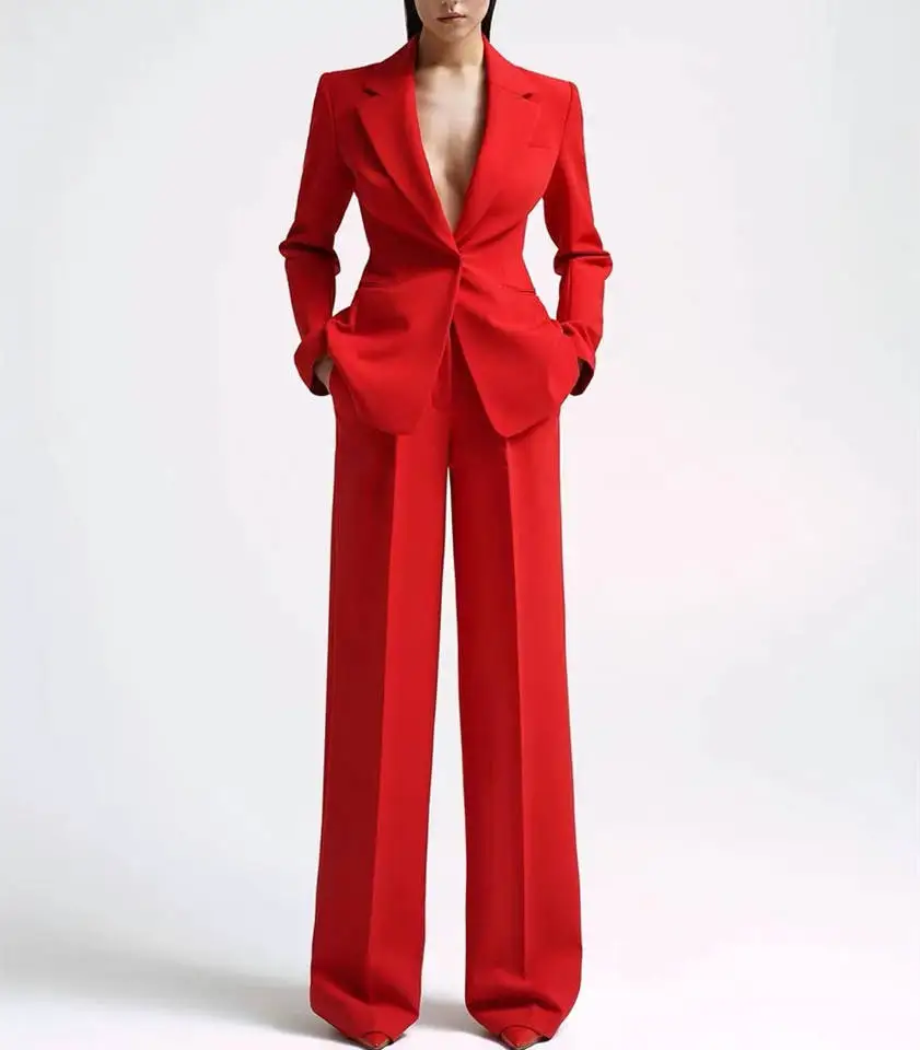 Red Suit Women Suits Sets Elegant Women's Pants and Blouse Set Groups of Pant Combi-pants Plus Size Two Piece 여자정장